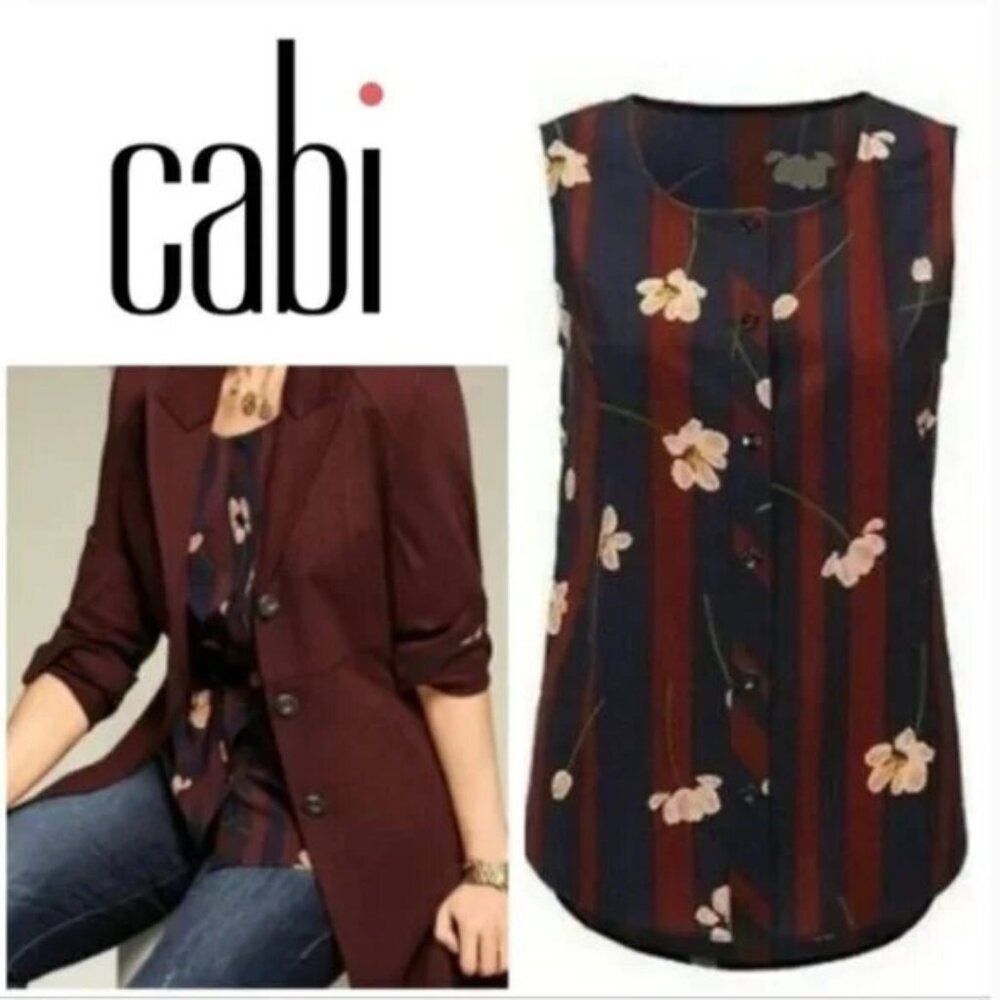 CABI #3600 Scroll Floral Sleeveless Button Down Top~Size M